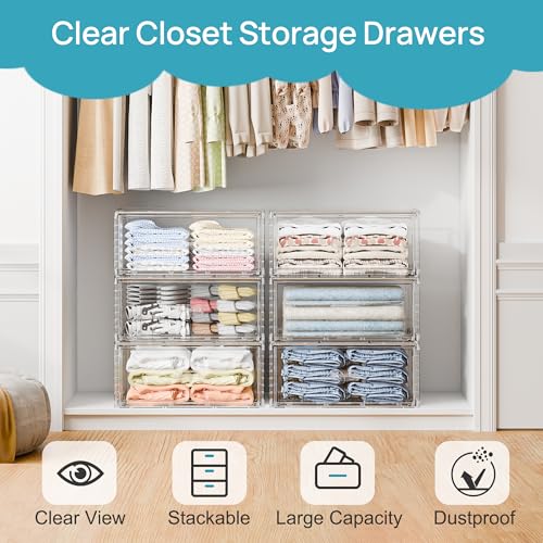 Clear Stackable Storage Drawers 23QT 2 Pack Plastic Underbed Organizer