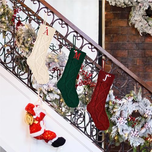 Personalized 18-Inch Cable Knit Christmas Stocking with Embroidered Initial