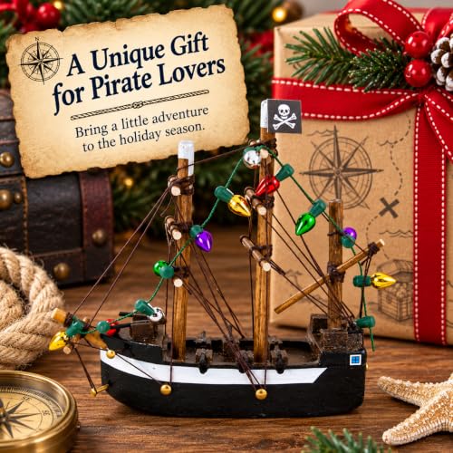 Wowser 3.75-Inch Pirate Ship Christmas Ornament with Mini Lights