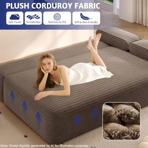 Queen Size Corduroy Convertible Sleeper Sofa Bed with 3 Pillows