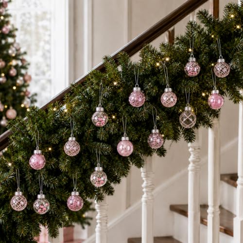 Pink 40 Pcs Clear Shatterproof Christmas Ball Ornaments – 1.6in Plastic Balls