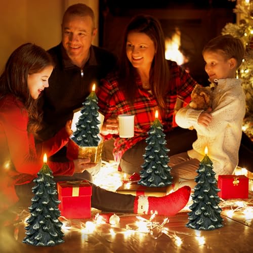 Yongmao 2-Pack Christmas Tree Shaped Flameless Candles with 6H Timer, Green Real Wax Battery-Operated LED Candles