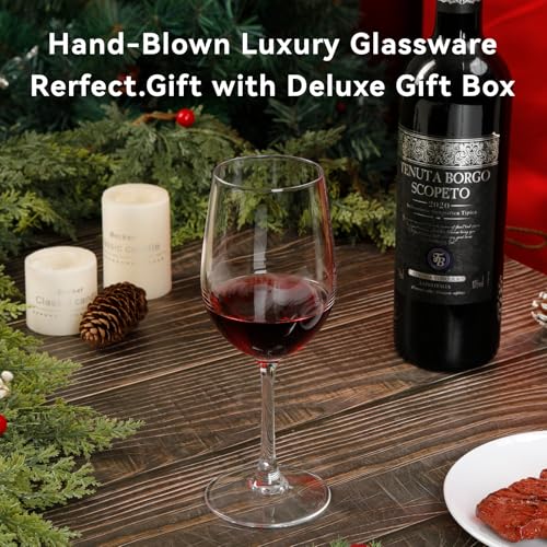 WIEJDEOOL Set of 4 Red Wine Glasses 11oz Hand Blown Crystal - Variation 1 | Elegant Gift for Wine Lovers