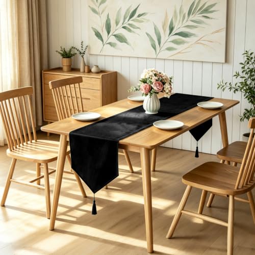 WAITER TREE 14x118 Inch Black Velvet Table Runner - Elegant Dining Decor
