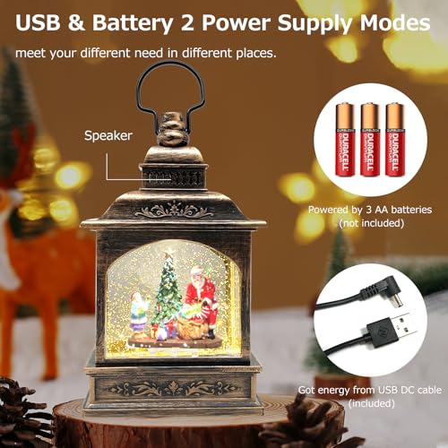 Marsyu Santa Kids Christmas Snow Globe Lantern with Music & Star Projection - Battery/USB Powered, 6H Timer, Indoor Holiday Decor