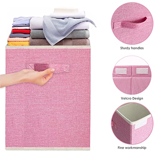 82L Collapsible Toy Storage Box with Lid, Pink Fabric Organizer Bin