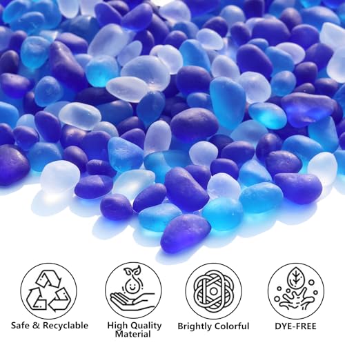 Frosted Blue Sea Glass Pebbles - 0.55lb Glass Stones for Vases & Aquariums