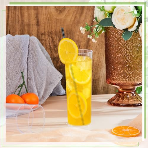 Acellegic 9 oz Plastic Highball Glasses with Straws - Set of 48, Disposable Cocktail & Drink Cups