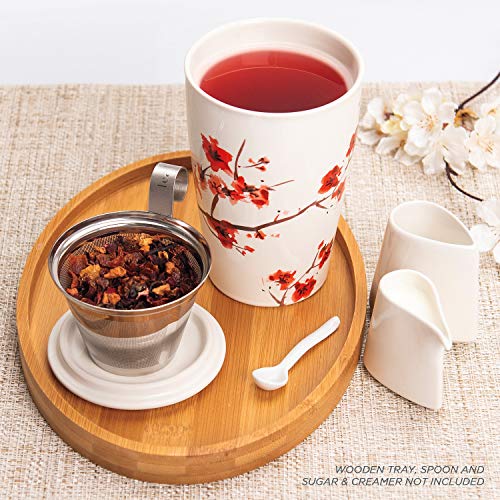 Tea Forte Cherry Blossom Double-Walled Ceramic Kati Cup with Infuser, 12 oz