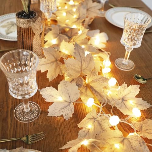 LED Fall Garland with 3D Pumpkin Lights - 2 Pack 20FT Thanksgiving Decor