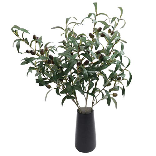 28" Artificial Olive Branches (4 Pack) - Faux Greenery Stems for Vases & Decor