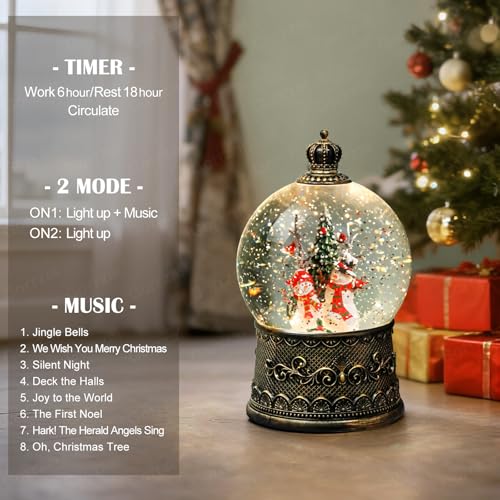 Lighted Musical Snowman Snow Globe Lantern with 6-Hour Timer & Glitter