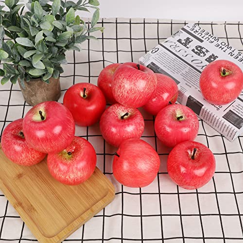 Set of 12 Realistic Artificial Red Apples for Home Decor