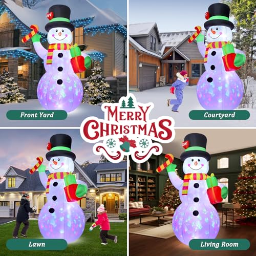 FunFanso 7FT Christmas Inflatable Snowman with Lights & Gift Holders - Outdoor Yard Decor