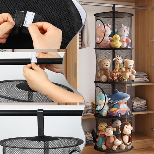 4-Tier Hanging Stuffed Animal Storage Organizer, Mesh Toy Net for Kids Room