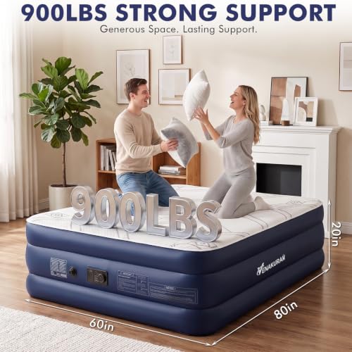 Queen Size Air Mattress with Built-in Pump & Foam Topper