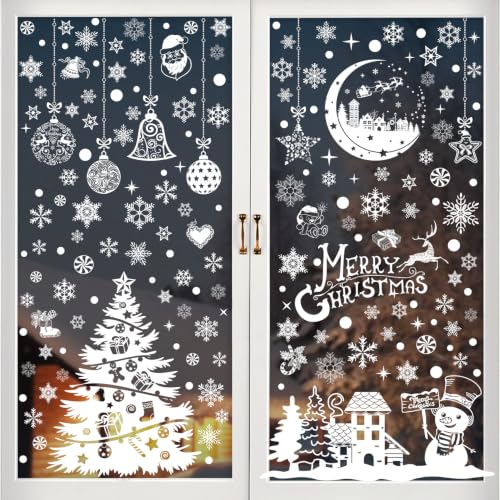 White Christmas Window Clings, 10 Sheets 206 Pcs