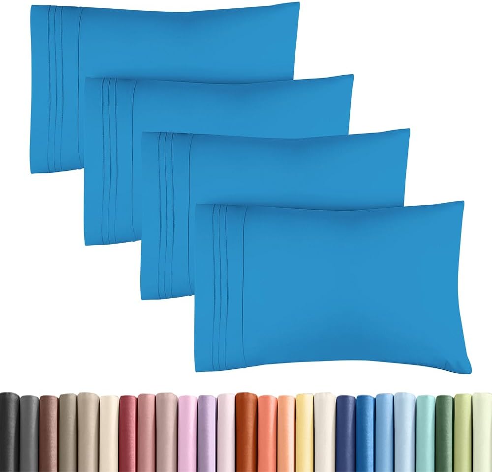 Skiennix Standard Pillow Cases Set of 4 - Ultra Soft Hotel Quality Covers - Denim Blue, Machine Washable