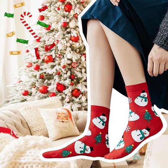 Skiennix Funny Socks - Cozy Novelty Santa Design for Women & Men | 4 Pairs