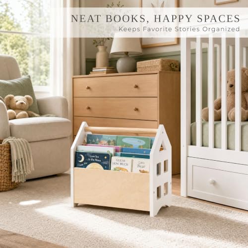 Wooden Kids Bookshelf with Handle - Montessori Toddler Book Storage