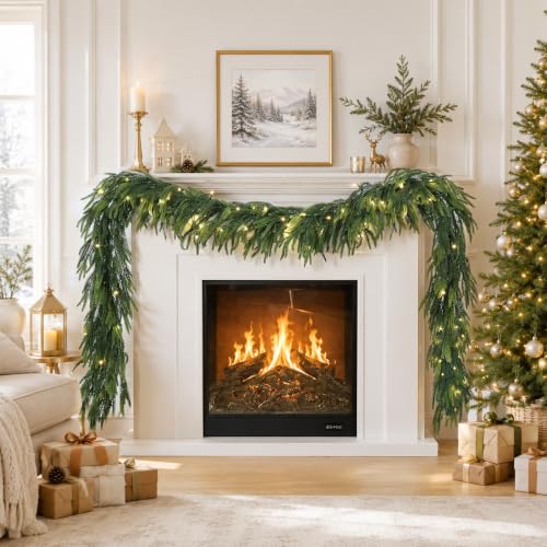 9ft Pre-Lit Norfolk Pine Christmas Garland with 70 LED Lights - Real Touch