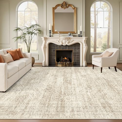 Washable 8x10 Area Rug - Soft Vintage Non-Slip Carpet for Living Room