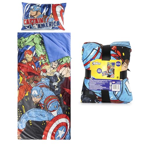 Kids Avengers Slumber Bag and Pillow Set - Indoor Sleepover Bedding for Children