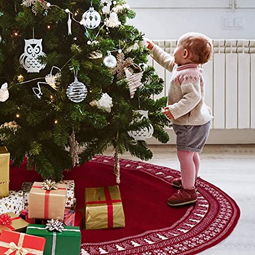 Dremisland 36-Inch Red Cable Knit Christmas Tree Skirt Rustic Holiday Decor