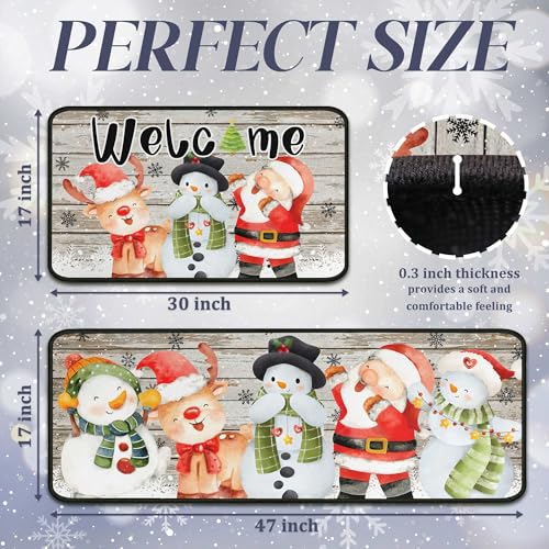 PyreneanHaven Snowman Christmas Kitchen Mats - 2-Sheet Set (17x47 and 17x30) Non-Slip Welcome Rugs