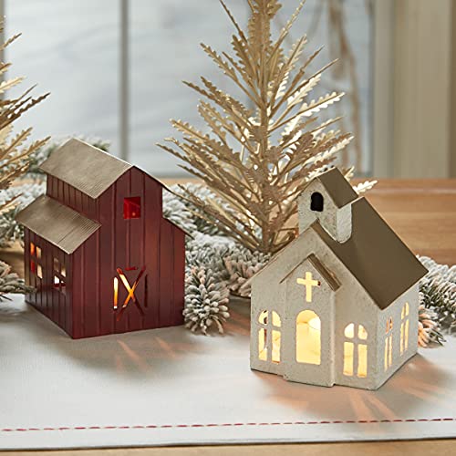 Rustic White Metal Church Tea Light Candle Holder with Cross Cutout