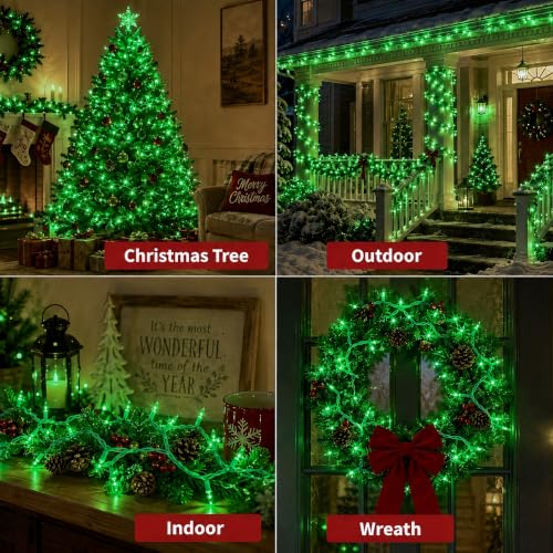 Xeekeehii Green Christmas String Lights 3 Pack, 21ft Connectable Incandescent Bulbs