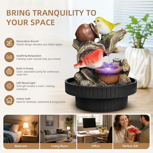 3-Tier Tabletop Indoor Water Fountain with LED Light & Quiet Pump