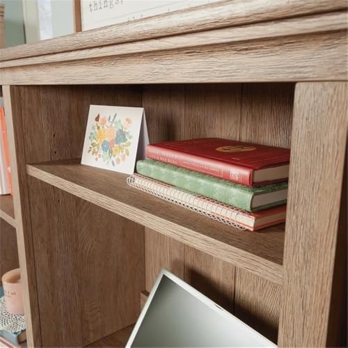 54-Inch Engineered Wood Office Hutch with Adjustable Shelves, Brushed Oak