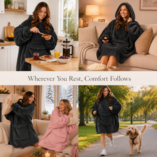 Oversized Wearable Blanket Hoodie, Soft Sherpa Fleece Sweatshirt