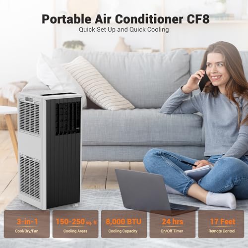 8000 BTU Portable Air Conditioner 4-in-1 AC Unit with Dehumidifier