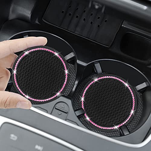 4-Pack Rhinestone Car Cup Holder Coasters, 2.75-Inch Silicone Anti-Slip Mats