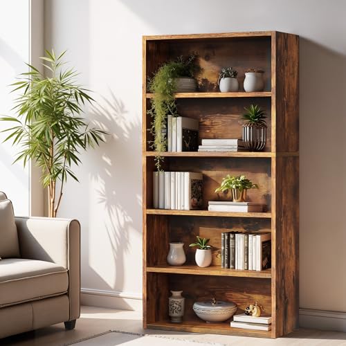 5-Tier Wood Bookshelf - 53-Inch Tall Open Display Storage Organizer