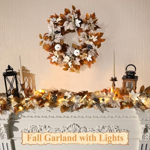 6ft Lighted Fall Garland with Timer, Pumpkins, Berries & Pinecones