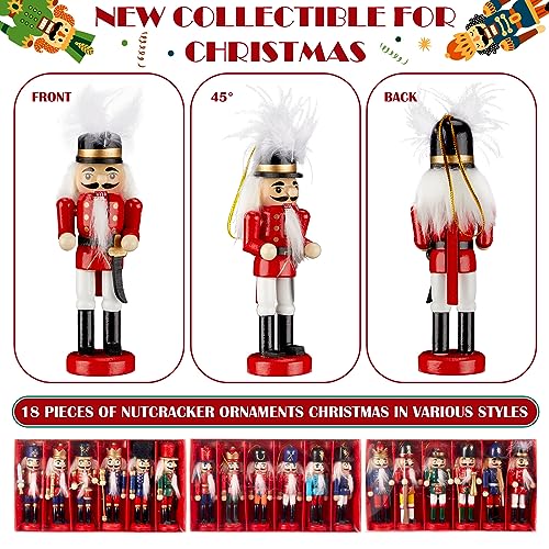 18-Piece Wooden Nutcracker Christmas Ornaments - 5-Inch Holiday Tree Decor