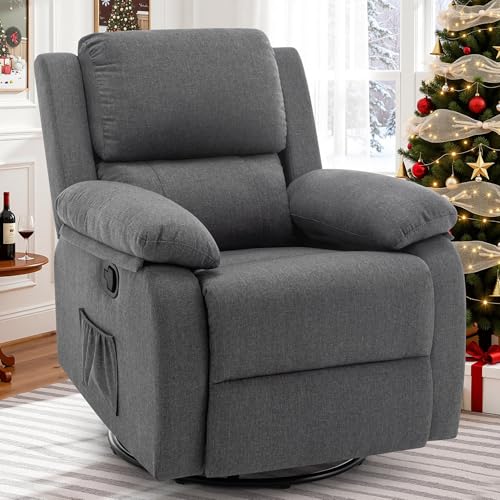Swivel Rocking Recliner Chair, Upholstered Glider for Small Spaces