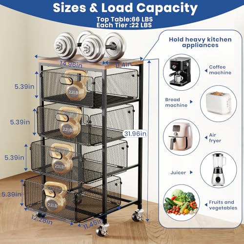 Goovilla Kitchen Cart with Drawers, Lockable Wheels Wooden Top, Black