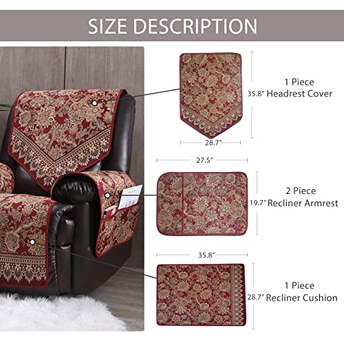 Waterproof Recliner Chair Covers with Non-Slip Design - Large Size, Red