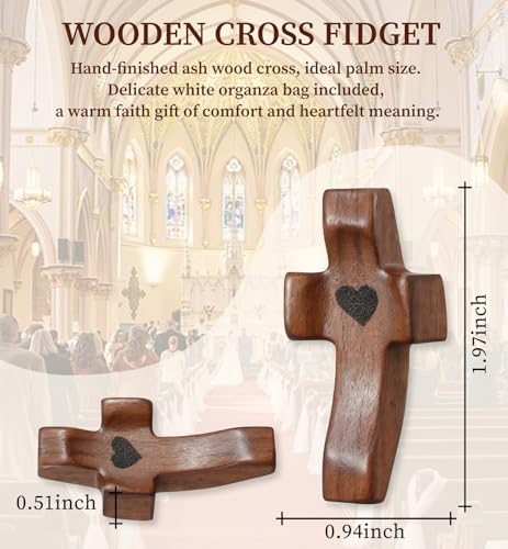 50-Piece Handcrafted Walnut Pocket Crosses with Gift Bags for Church Events