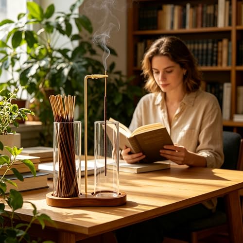Upside Down Incense Stick Burner with Glass Ash Catcher & Storage