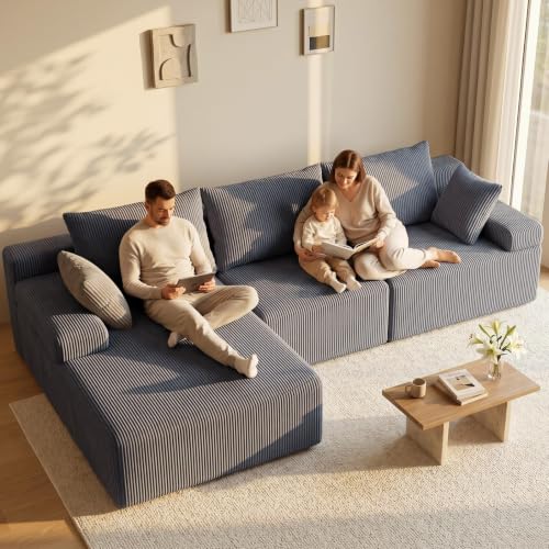 108-Inch L-Shaped Modular Sectional Sofa with Deep Seats and Flannel Cover