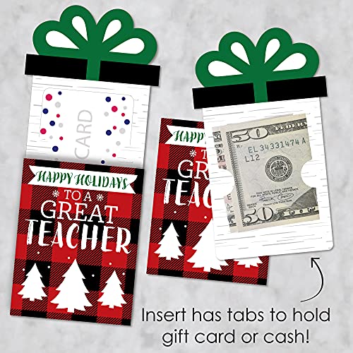 Big Dot of Happiness Plaid Teacher Appreciation Card Holders Set of 8, 4 x 5.5 inches – Holiday Gift Card & Cash Holders for Teachers