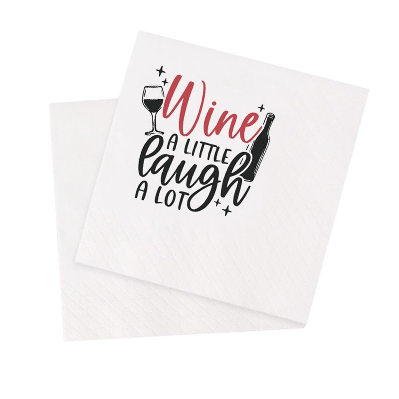 VOWFOO Funny Fiesta Wine Drinking Quotes Saying Cocktail Napkins Party Beverage Bar Paper Novelty Humorous Quirky Gag Gift 100Pcs 4.5 x 4.5 15-ply(Wine A Little Laugh A Lot)