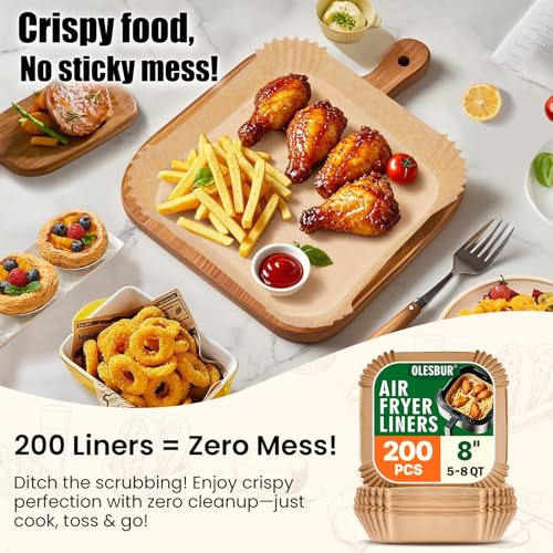 8-Inch Disposable Air Fryer Liners - Unbleached Parchment Paper (200 Pack)