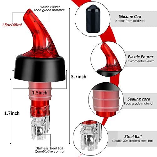 NFFIBDH 4 Pack Automatic 1.5oz Spirit Pourer with Dust Caps for Wine & Cocktails