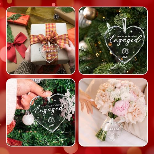 HJLLOQR Engaged Christmas Ornament for Women - Engagement Gifts for Couples & Bride-to-Be - Our First Christmas 2026, Gift-Ready, Glass Decor